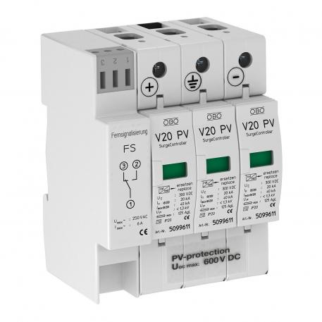 Descarregador de sobretensões FV V20, 600V CC com sinalização à distância 3 | IP20